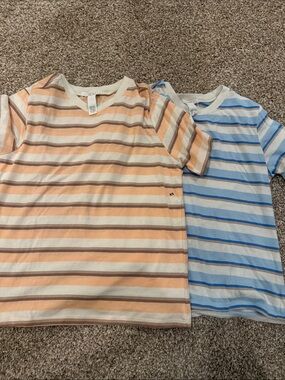 Full Tilt Striped Short-Sleeve Tees in Peach & Light Blue